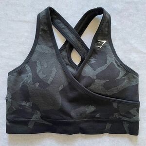 Gymshark Womens Sports Bra Black Camo Seamless Racerback Activewear Size M NEW!